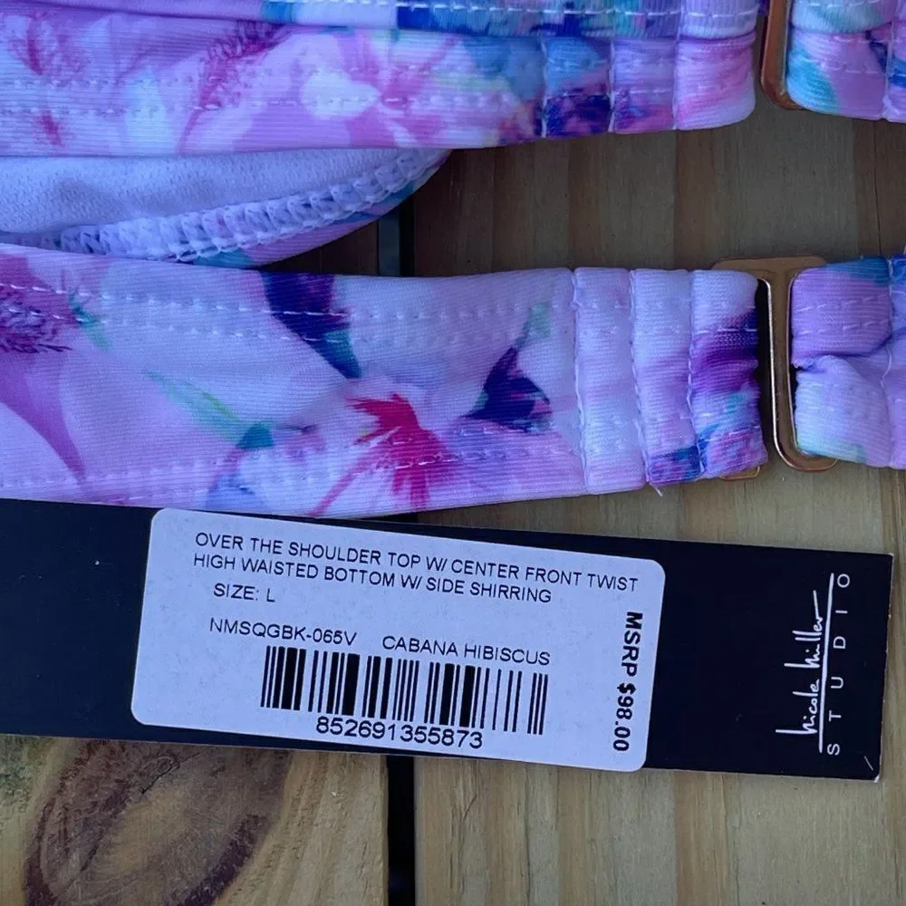 Nicole Miller Pink Floral Two-Piece Swim Set – Size Large (NWT)